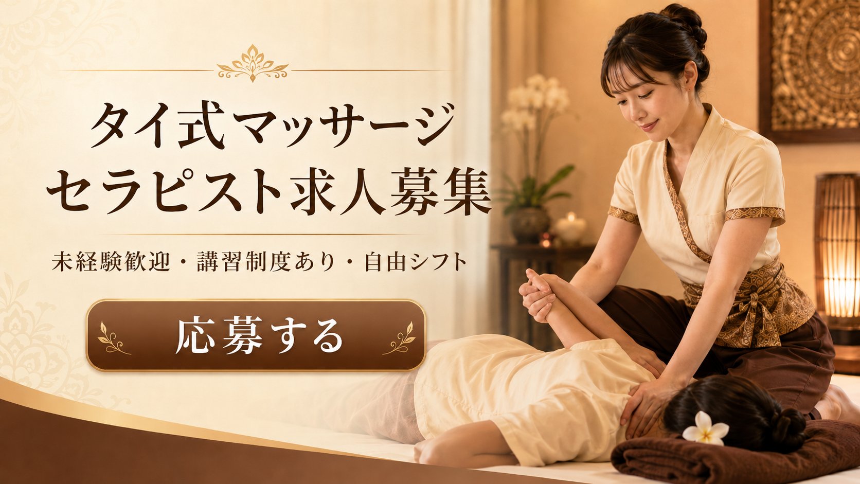札幌タイ式マッサージSUMANA セラピスト求人応募バナー（茶）