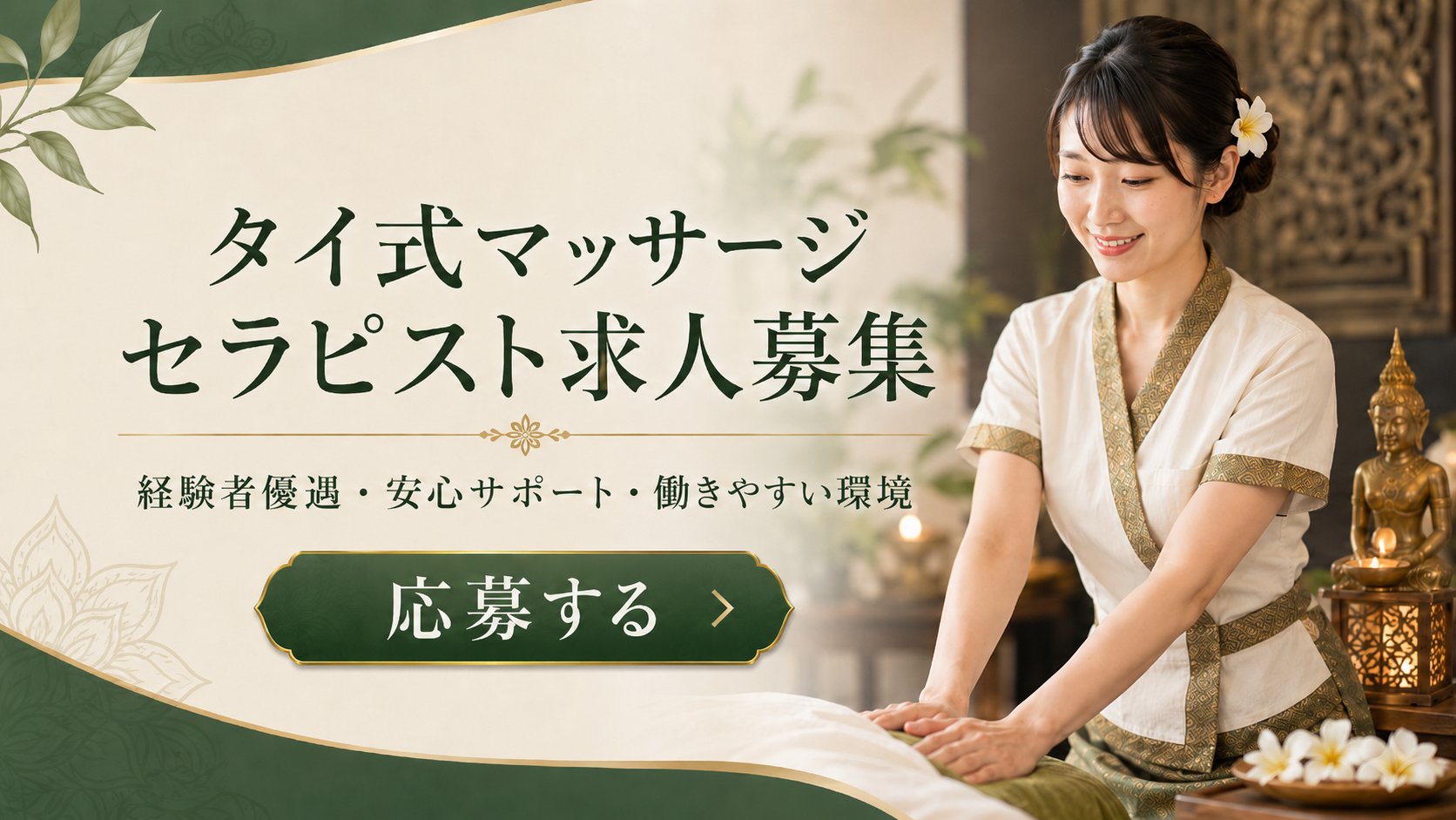 札幌タイ式マッサージSUMANA セラピスト求人応募バナー（緑）